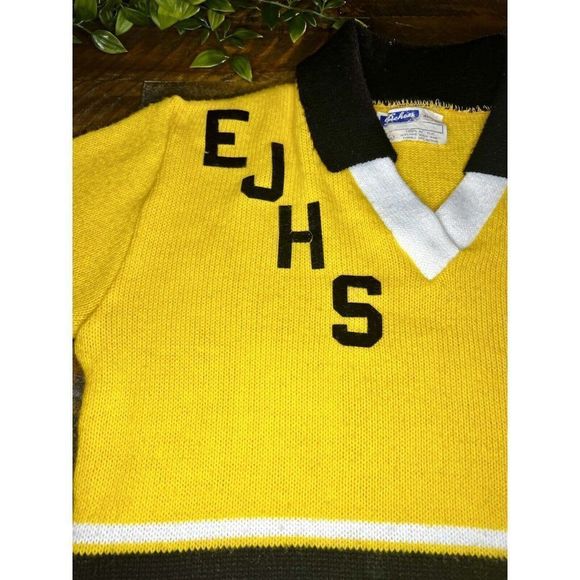 VINTAGE Dehen Knitting GOLD Black White Knit Cheerleading Sweater Small EJHS - Picture 2 of 10